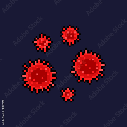 Pixel art covid-19 virus icon set.