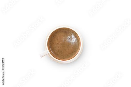 Top view Coffee cup on white table