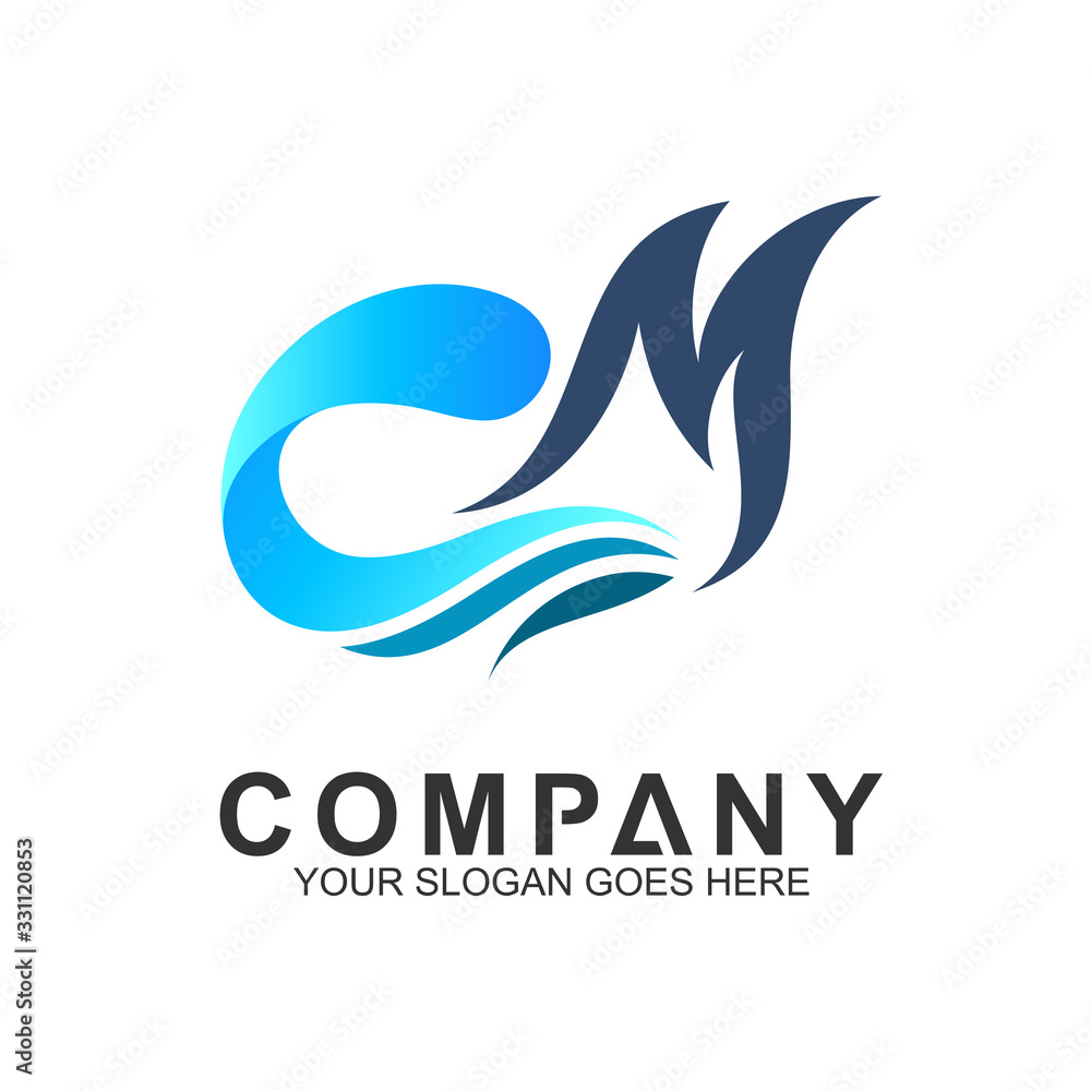 letter C combination letter M vector logo, CM/MC logo with wave shape letter C combination letter M vector logo, CM/MC logo with wave shape