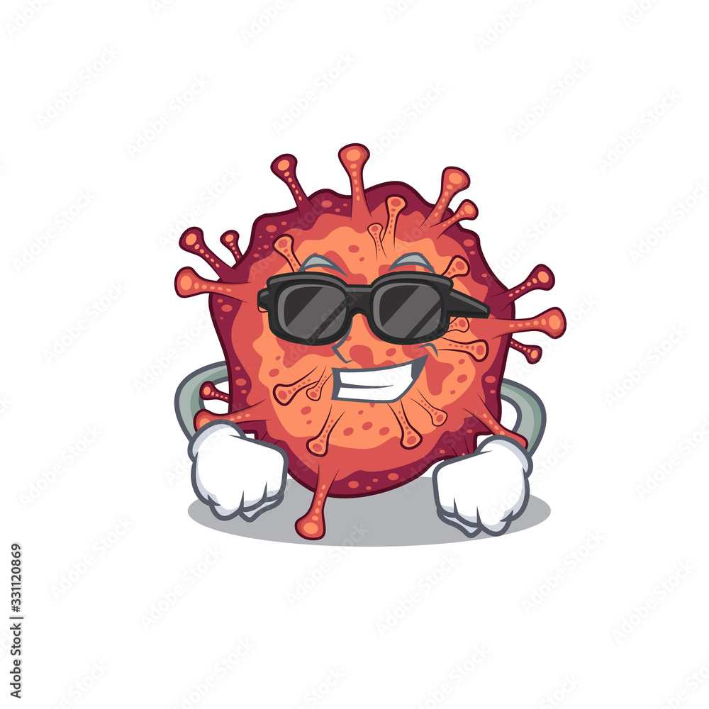 Naklejka premium Super cool contagious corona virus mascot character wearing black glasses