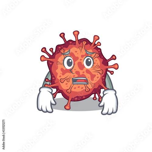 Cartoon picture of contagious corona virus showing anxious face © kongvector