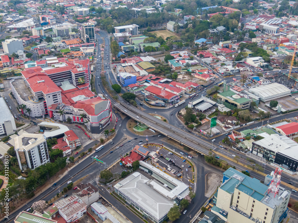 Beautiful aerial view of the Roads in the Roundabout in San Jose Costa Rica 