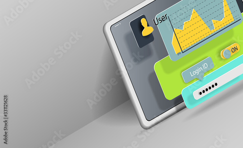 Digital tablet on the table with a user interface to log in to the website admin panel