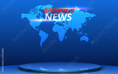 blue stand and breaking news on lcd screen background in the news studio room	