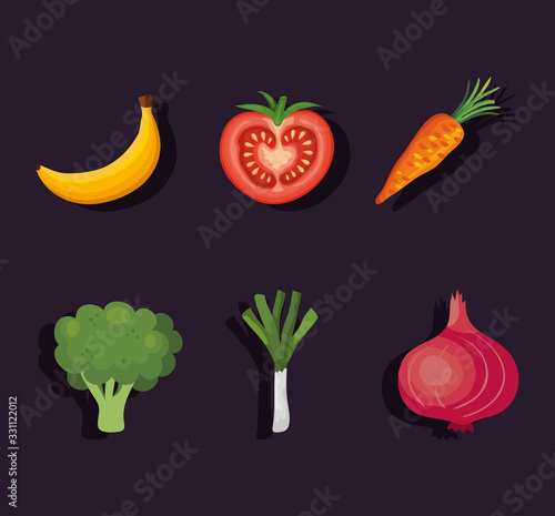 set of healthy and fresh vegetables vector illustration design