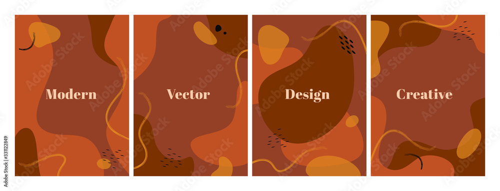Set of terracotta design template with abstract organic shapes and wave. Contemporary background for beauty presentation, flyer, banner, poster and branding design. A4 format. Vector illustration