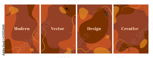 Set of terracotta design template with abstract organic shapes and wave. Contemporary background for beauty presentation, flyer, banner, poster and branding design. A4 format. Vector illustration