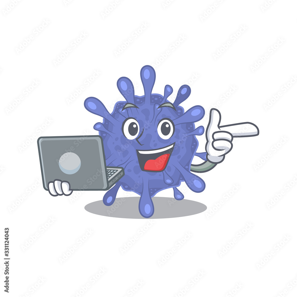 An icon of smart biohazard viruscorona working with laptop An icon of smart biohazard viruscorona working with laptop