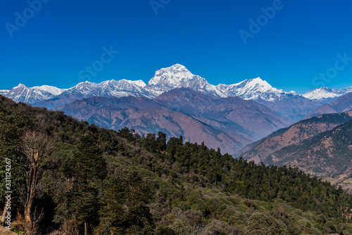 Majestic view of Dhaulagiri mountain range seven highest Pokhara Nepal