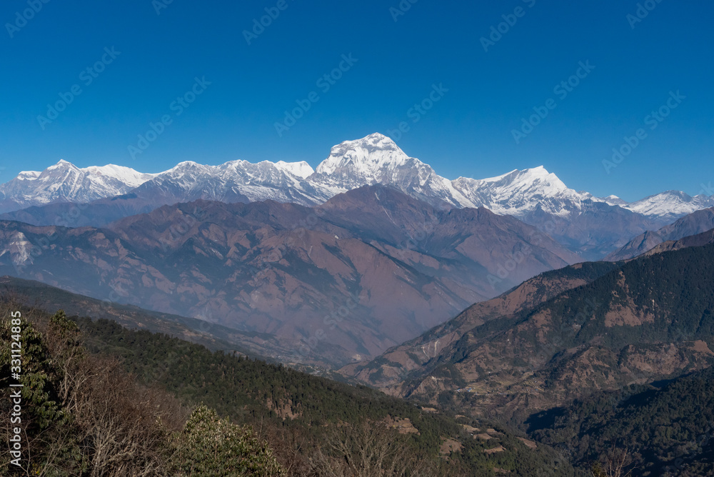 Majestic view of Dhaulagiri mountain range seven highest Pokhara Nepal