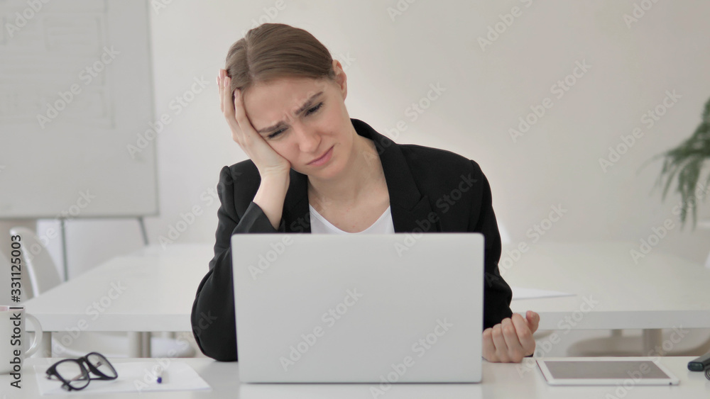 Upset Young Businesswoman Reacting to Failure of Project Upset Young Businesswoman Reacting to Failure of Project