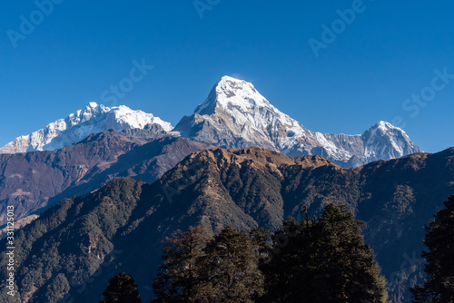 Beautiful view of Annapurna range with himchuli Pokhara nepal