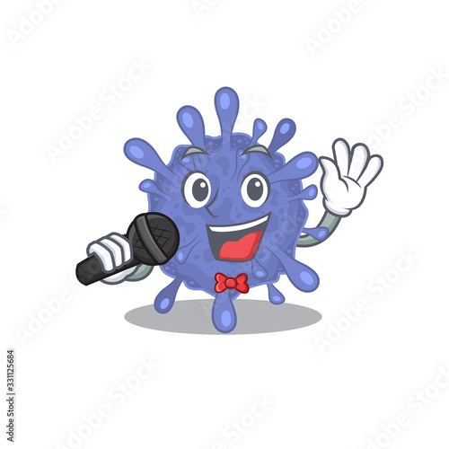 Cute biohazard viruscorona sings a song with a microphone