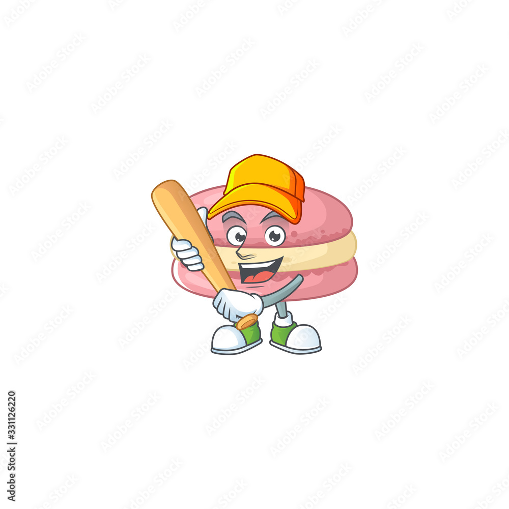 Cartoon design of strawberry macarons having baseball stick Cartoon design of strawberry macarons having baseball stick