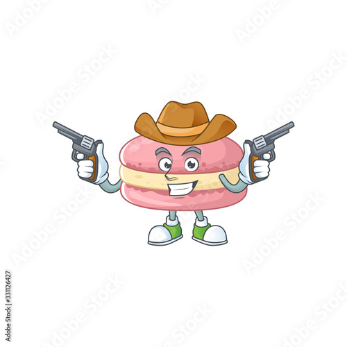 Cool cowboy cartoon design of strawberry macarons holding guns