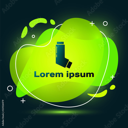 Black Inhaler icon isolated on black background. Breather for cough relief, inhalation, allergic patient. Medical allergy asthma inhaler spray. Abstract banner with liquid shapes. Vector Illustration