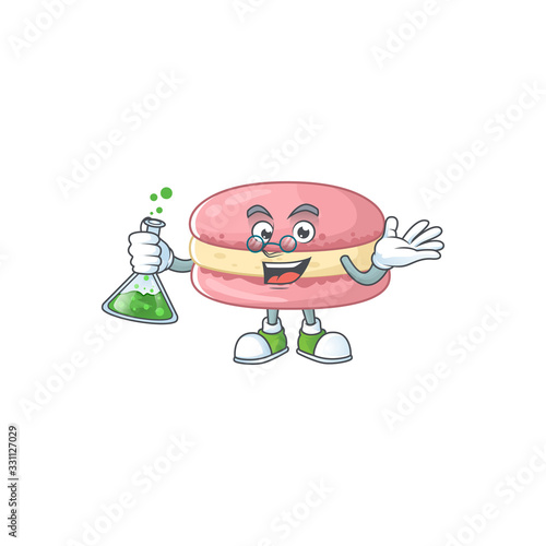 Strawberry macarons brainy Professor Cartoon design grasp a glass tube