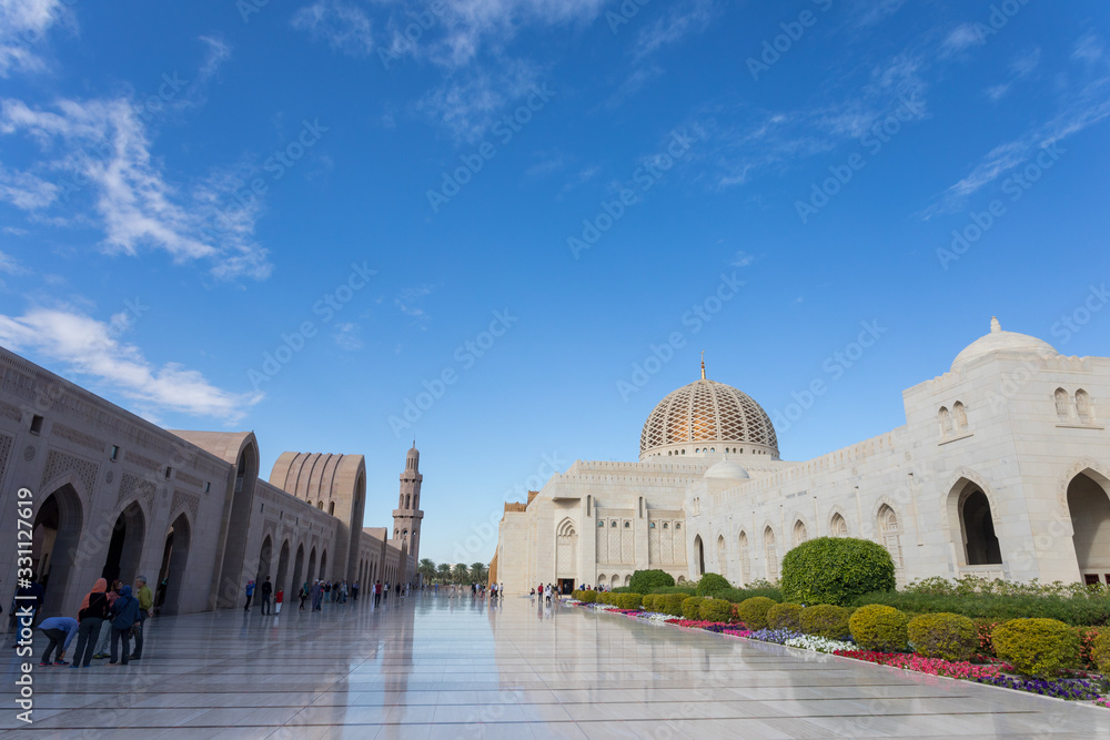 Muscat, Oman. Dec 2019: details of the Sultan Qaboos Grand Mosque. Sultanate of Oman.