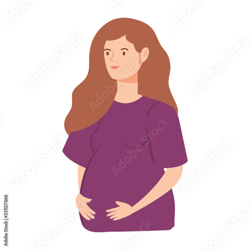 cute woman pregnant avatar character vector illustration design