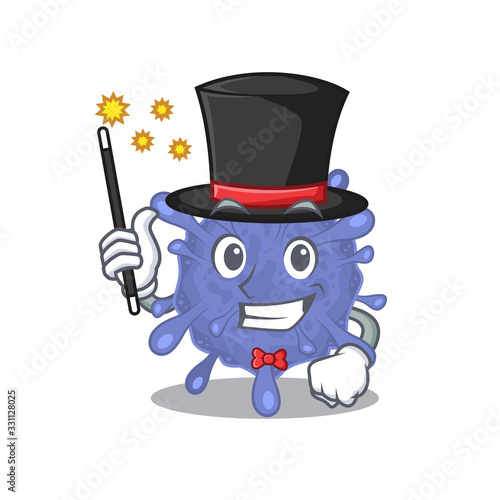 Charming biohazard viruscorona cartoon design performance as a Magician style