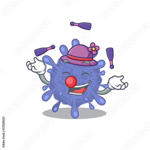 A sweet biohazard viruscorona mascot cartoon style playing Juggling