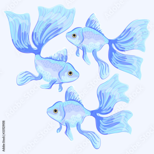 Goldfish. Set of vector illustrations of fish. Imitation of watercolor. Isolated illustration.