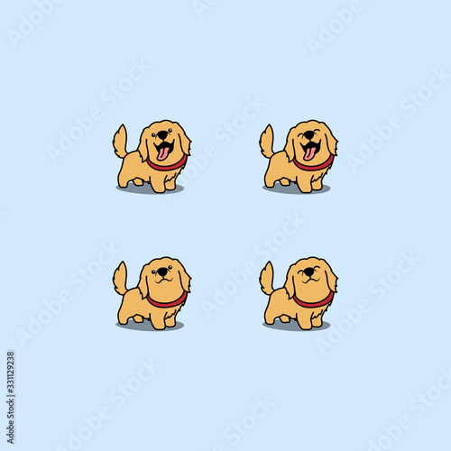 Cute golden retriever dog cartoon set, vector illustration
