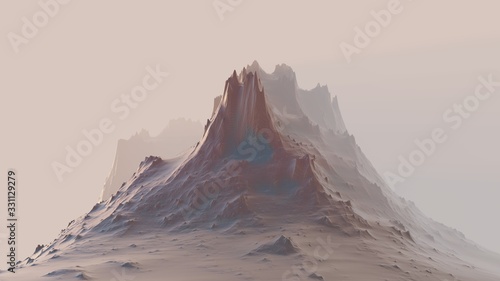 Canvas Print Landscape with red mountains covered by haze