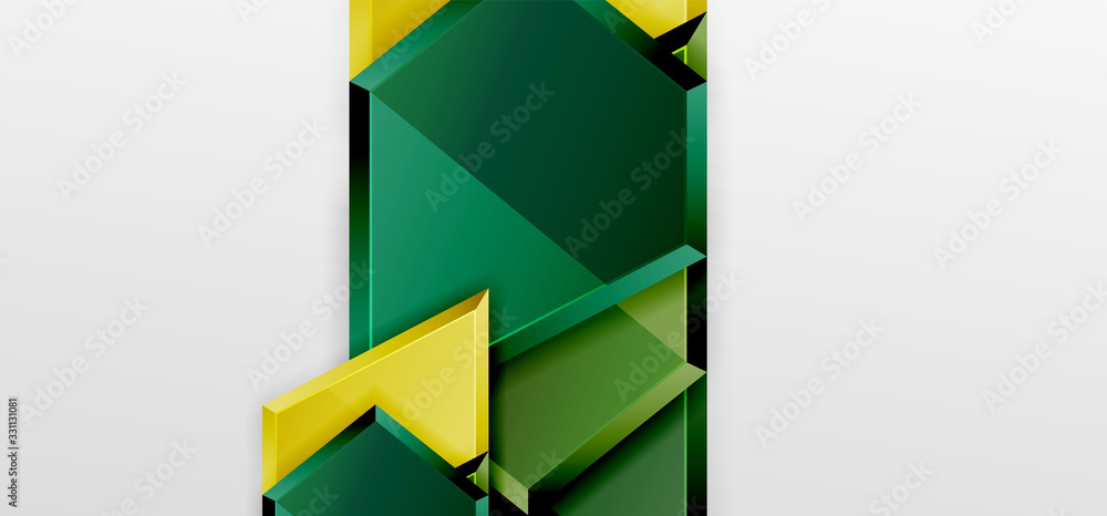 Metal glossy shiny geometric shapes with 3d effect composition. Techno futuristic vector abstract background For Wallpaper, Banner, Background, Card, Book Illustration, landing page