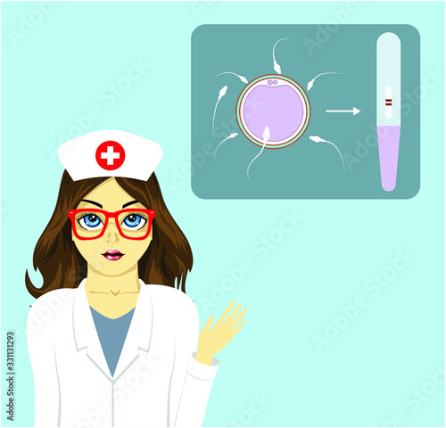 Woman doctor with in vitro fertilizationon the blue background
