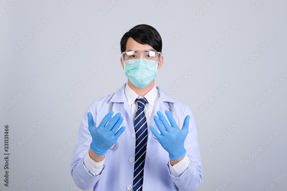 doctor physician practitioner with mask stethoscope on white background. medical healthcare concept doctor physician practitioner with mask stethoscope on white background. medical healthcare concept