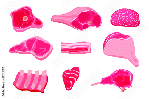 Fresh meat vector set. Ingredients meat dishes