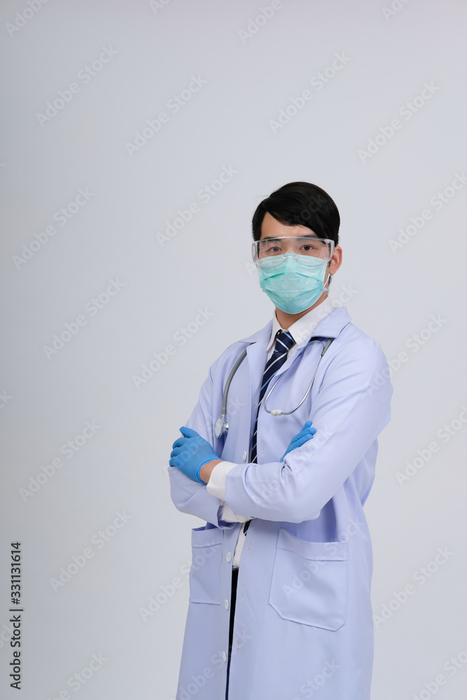 doctor physician practitioner with mask stethoscope on white background. medical healthcare concept doctor physician practitioner with mask stethoscope on white background. medical healthcare concept