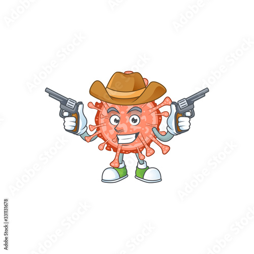Cool cowboy cartoon design of bulbul coronavirus holding guns