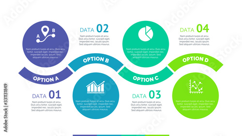 Four circles process chart slide template. Business data. Option, diagram, design. Creative concept for infographic, presentation. Can be used for topics like management, strategy, logistics.