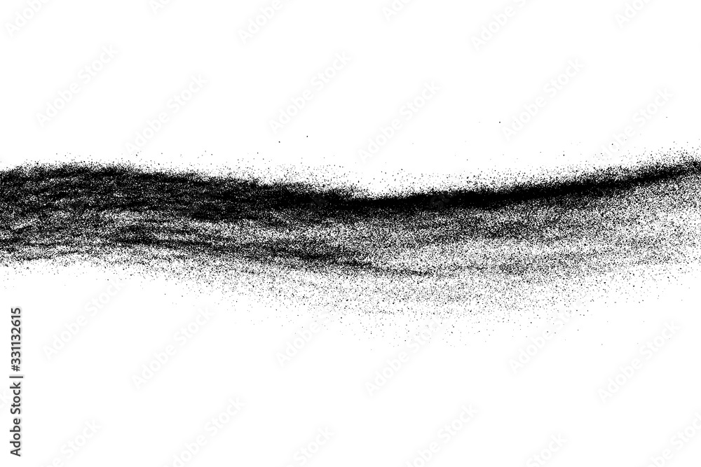 Fototapeta premium Black grainy wave texture isolated on white background. Dust overlay. Dark noise granules. Digitally generated image. Vector design elements. Illustration, Eps 10.