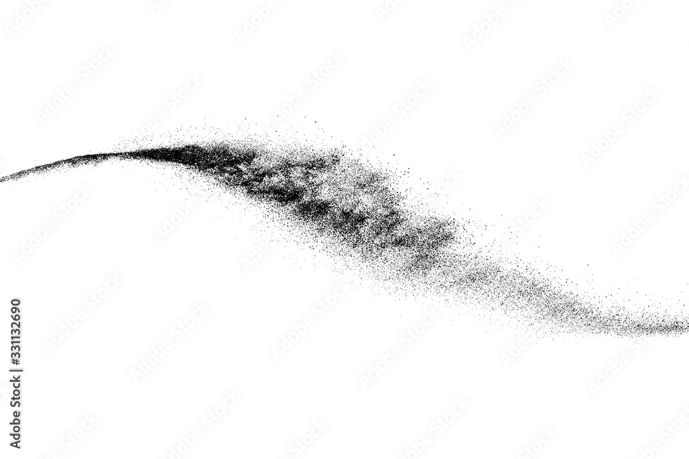 Fototapeta premium Black grainy wave texture isolated on white background. Dust overlay. Dark noise granules. Digitally generated image. Vector design elements. Illustration, Eps 10.
