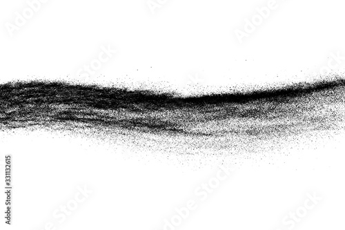 Black grainy wave texture isolated on white background. Dust overlay. Dark noise granules. Digitally generated image. Vector design elements. Illustration, Eps 10.