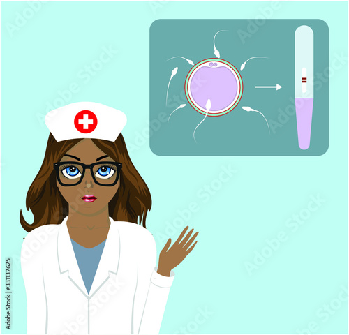 Afro woman doctor with in vitro fertilizationon the blue background