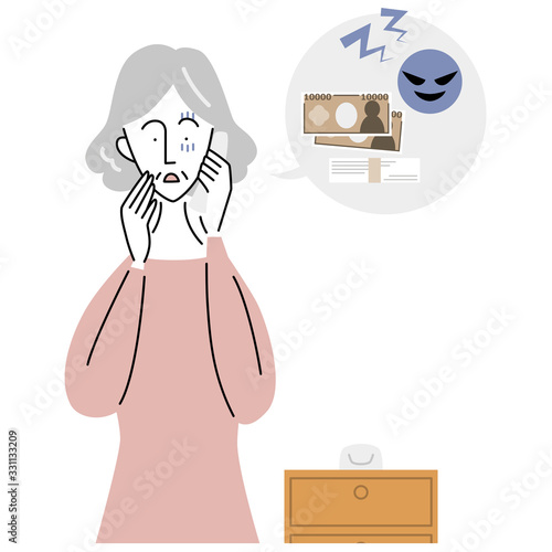 電話で詐欺・脅しに遭うシニア女性