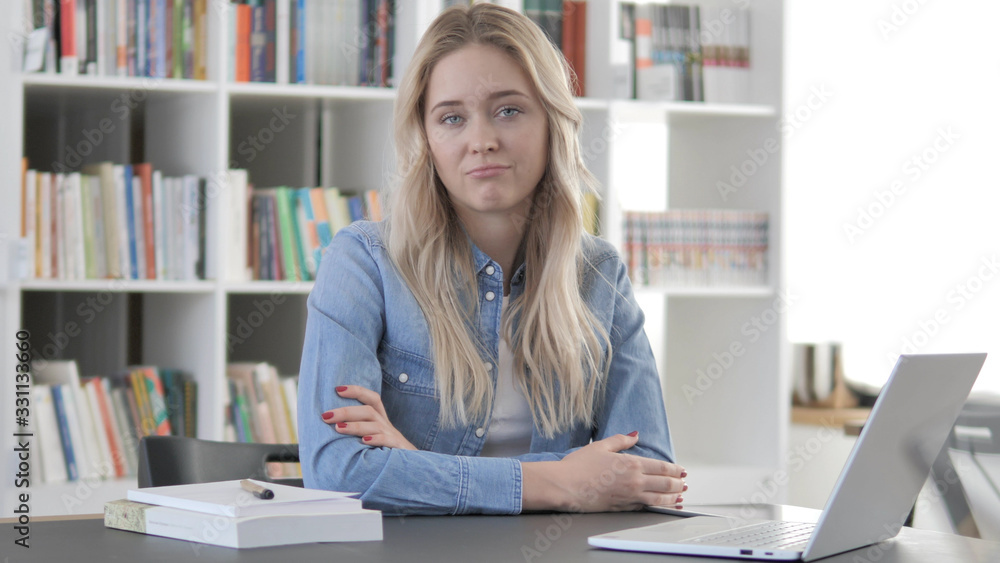 No, Young Blonde Woman Shaking Head to Reject Plan No, Young Blonde Woman Shaking Head to Reject Plan