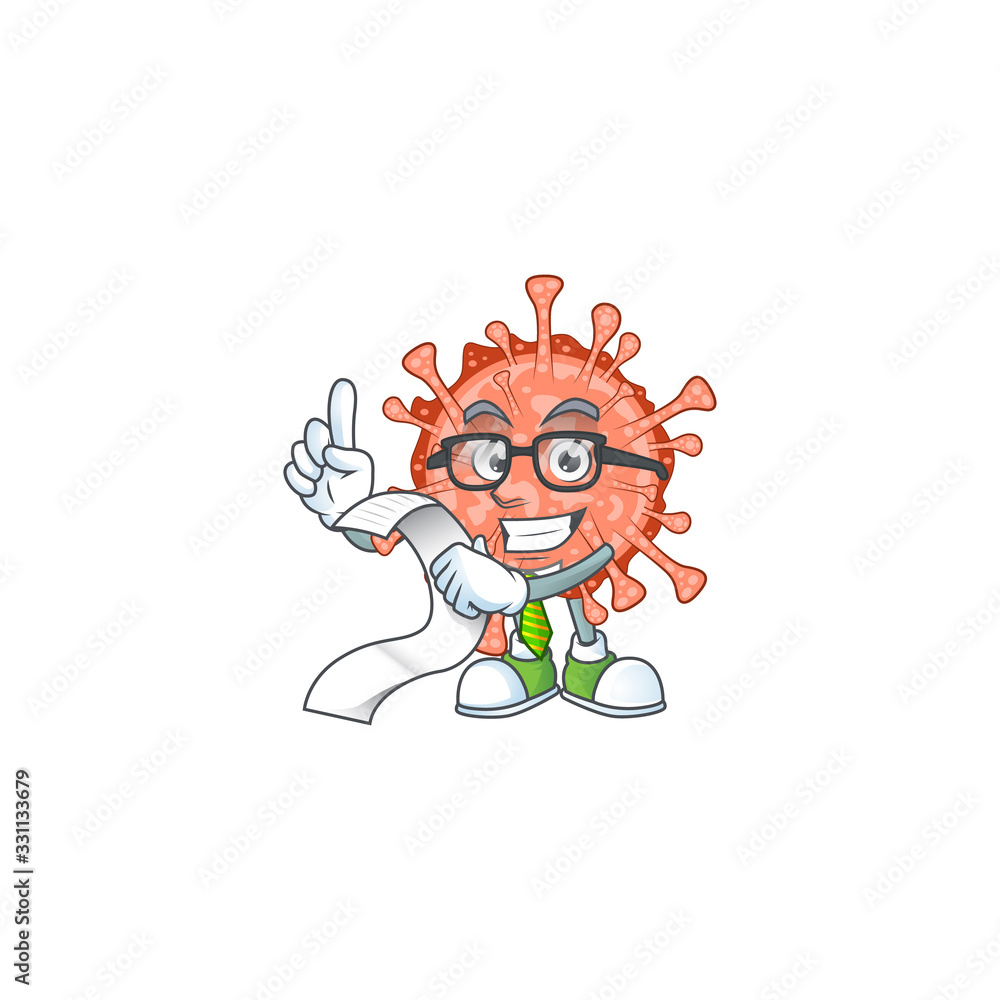 cartoon character of bulbul coronavirus holding menu on his hand