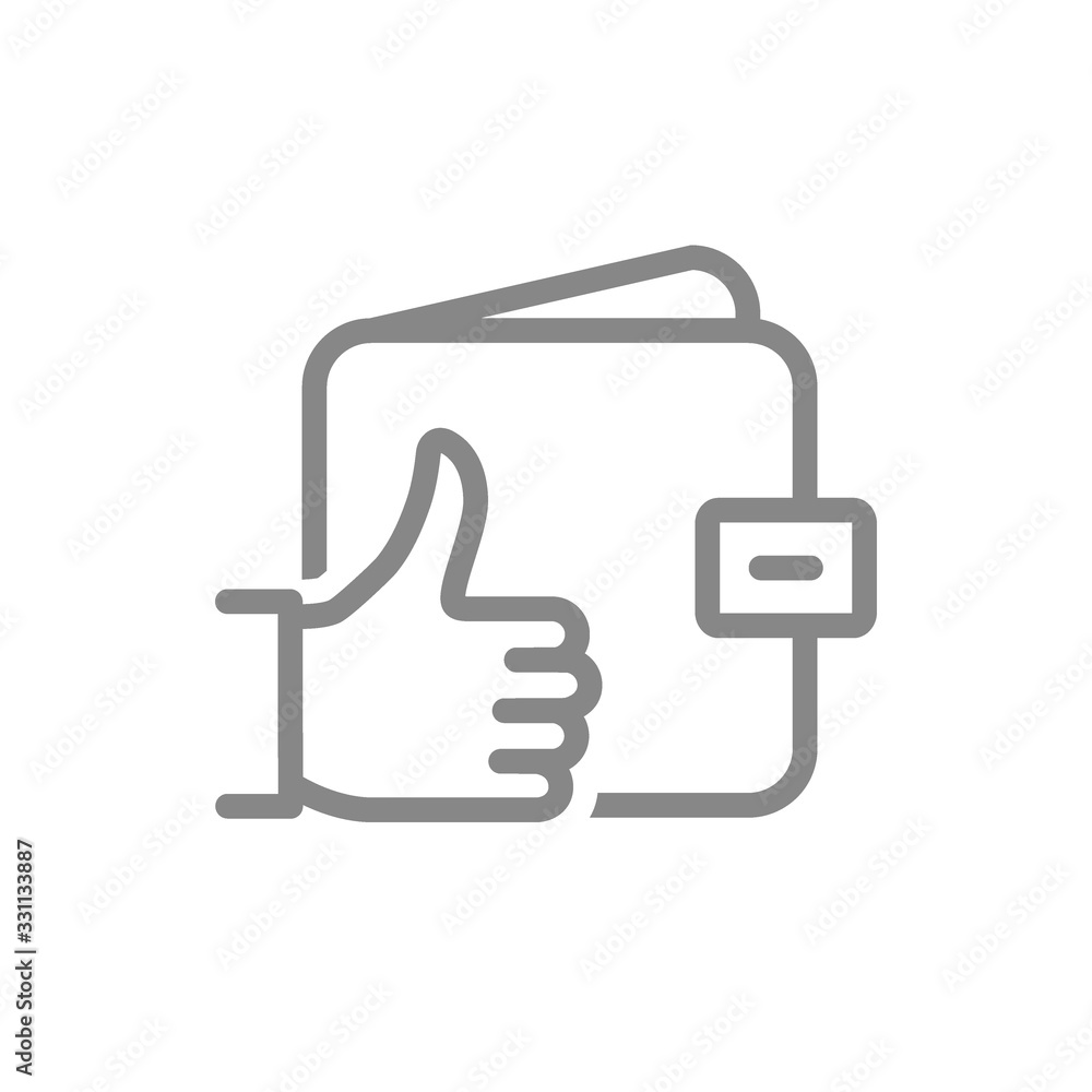 Wallet with thumb up, like line icon. Secure finance, money insurance symbol Wallet with thumb up, like line icon. Secure finance, money insurance symbol