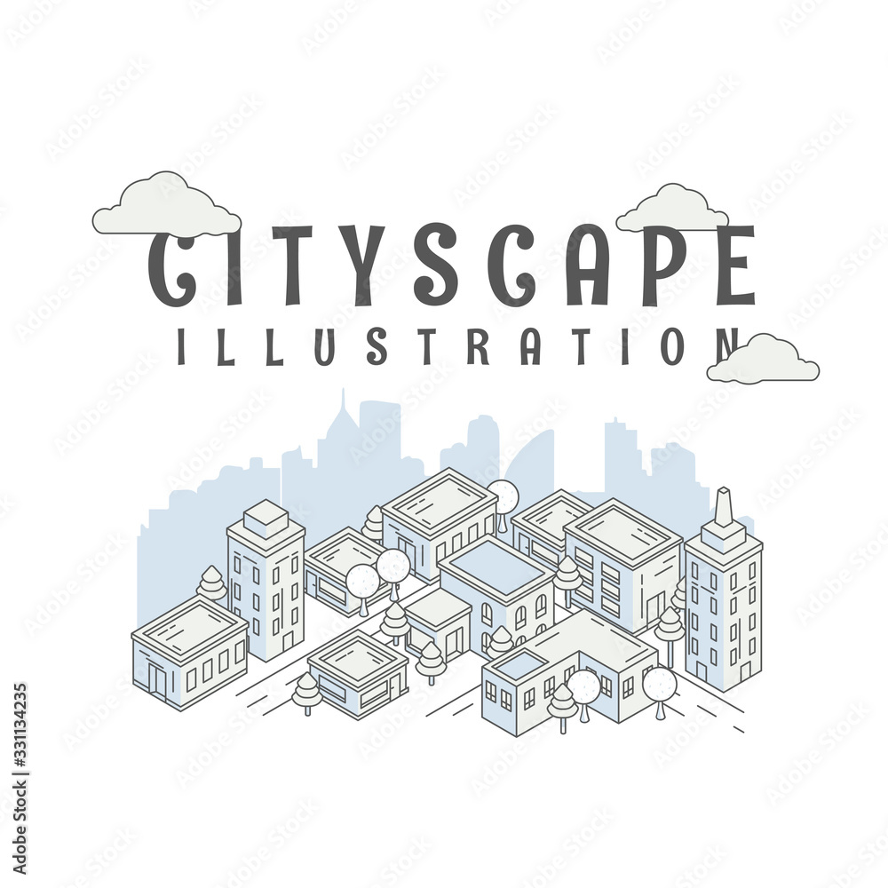 Cityscape isometric. Panorama urban modern city landscap. Landscape house and street buildings