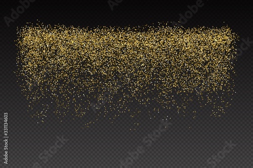 Vector realistic gold glitter particles effect - isolated shiny confetti and glitter sparkling texture. Star dust sparks in explosion on transparent background.