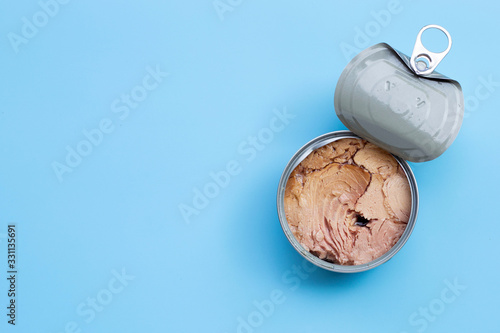Foto Canned tuna fish on white background.