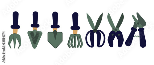 Vector illustration of garden tools icon flat design. Illustration of garden tools , icon, object isolated on a white background. Gardening, farming, farm, farming or gardening work. For books, magazi