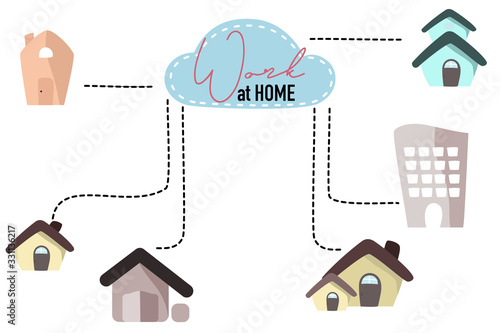 working at home via digital network. Virus spread prevention. protect your self.