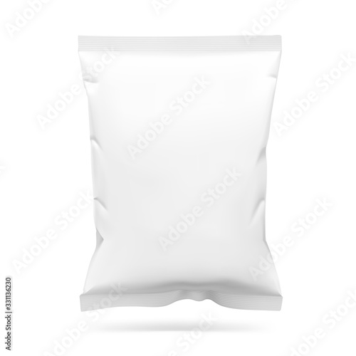 Food snack pillow bag. Vector illustration isolated on white background. Packaging mockup ready for your design. Can be use for schips, snack, coffee, tea, salt, flour and etc. EPS10.	