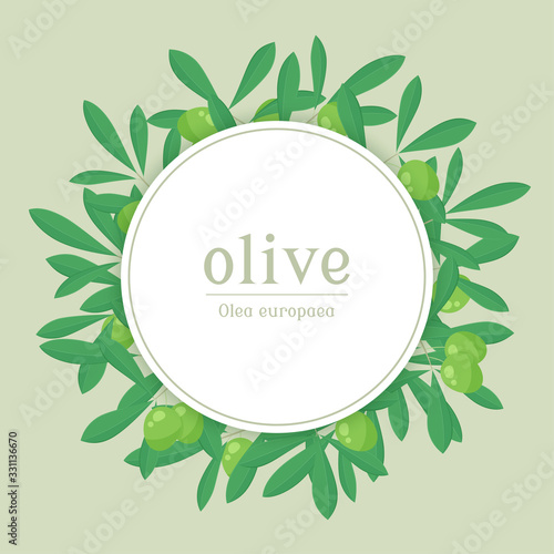オリーブの丸いフレームイラスト_文字あり